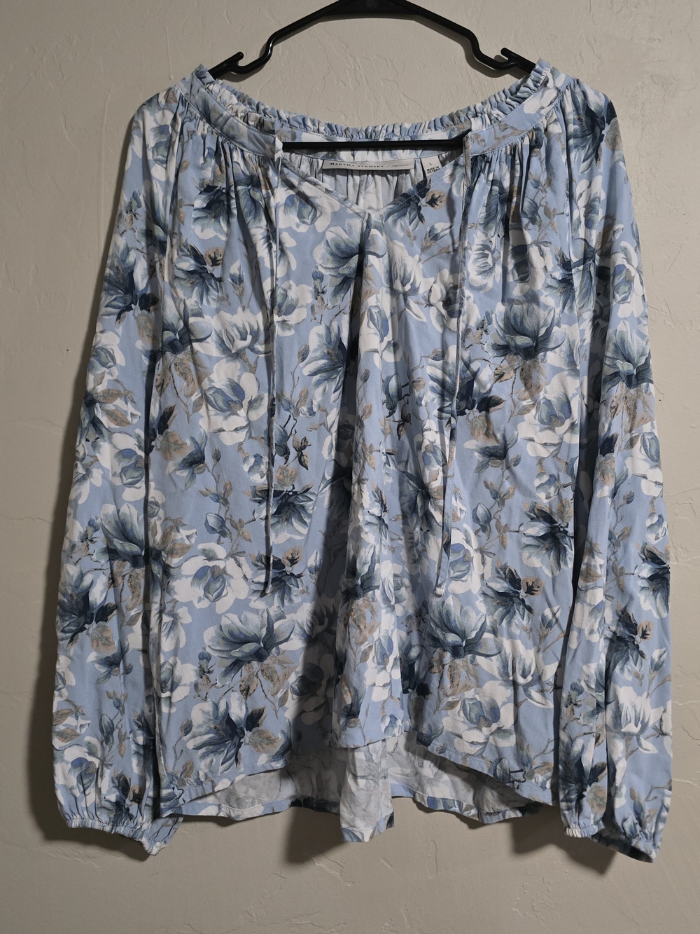 Martha Stewart Light Blue Floral Peasant Blouse